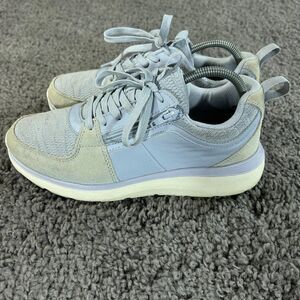 Vionic Athena Running Shoe Womens 9 Suede Leather Blue Gray Trainer Sneaker
